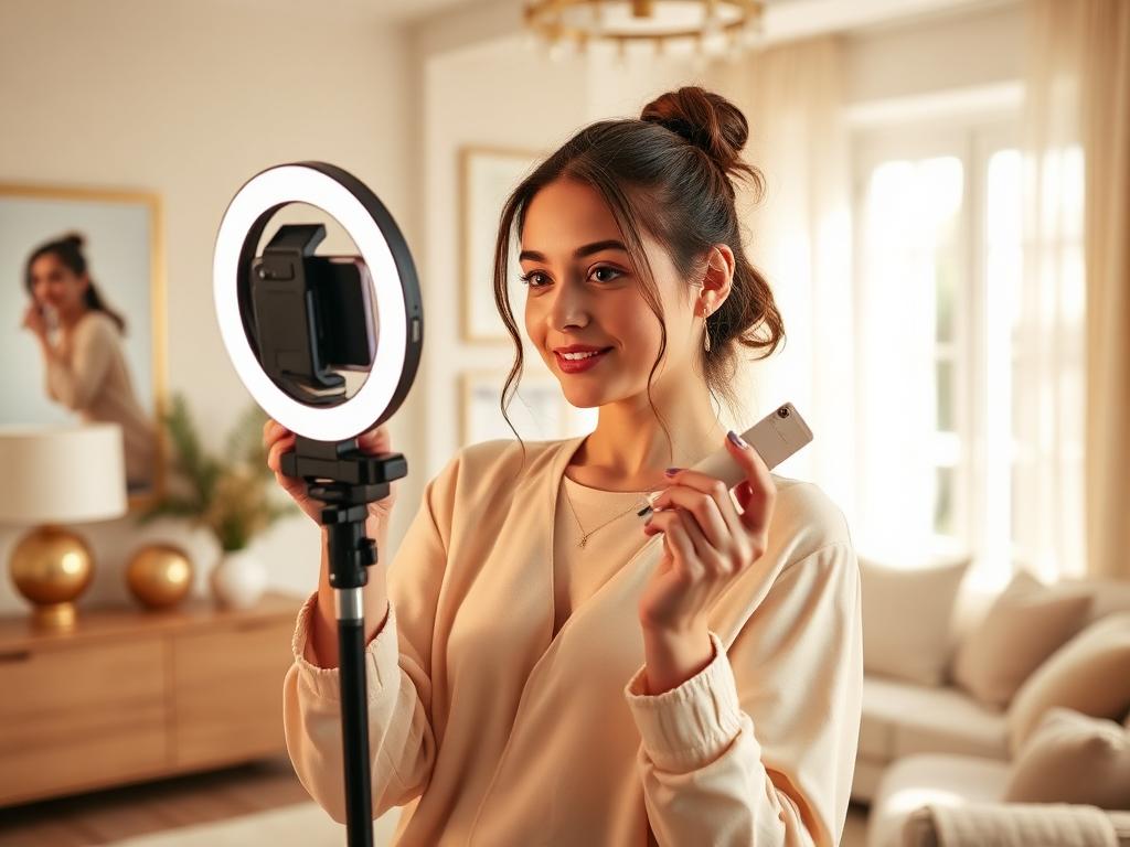 UGC creator filming with a ring light