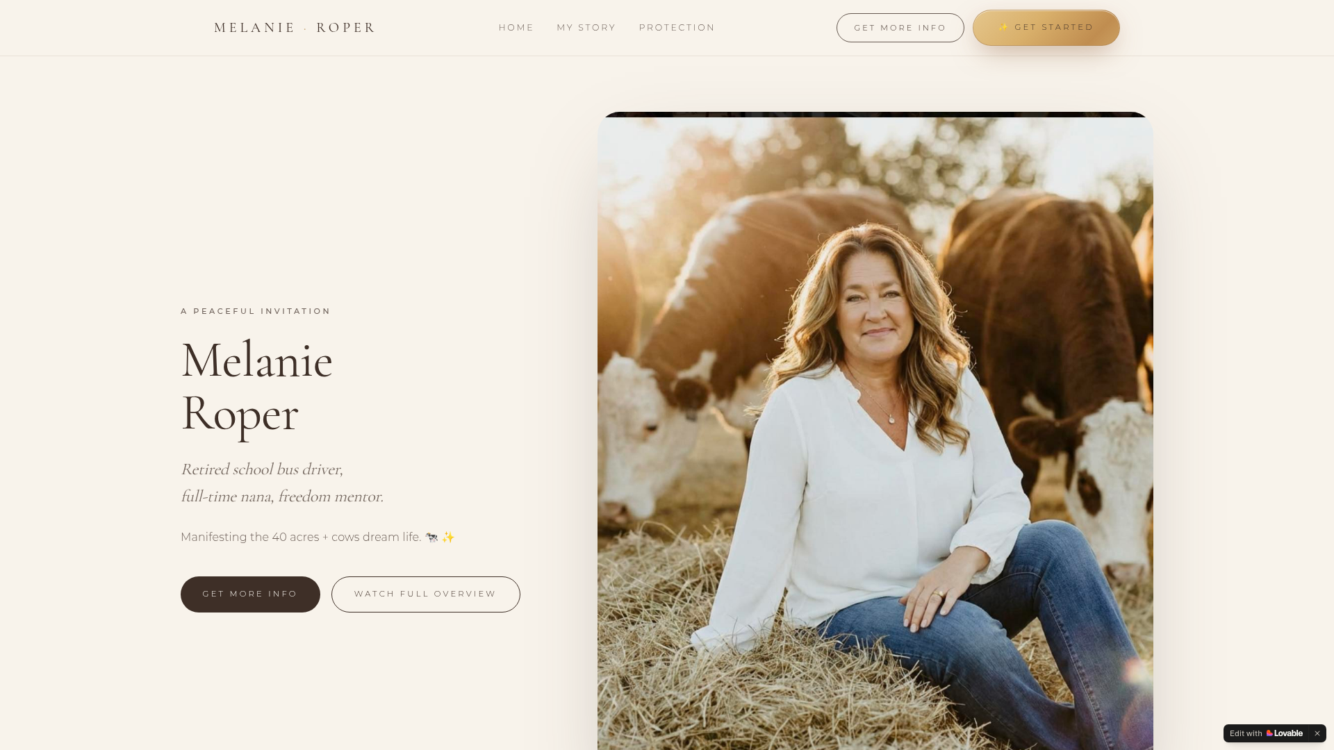Preview of Melanie Roper's site — included with team marketing materials
